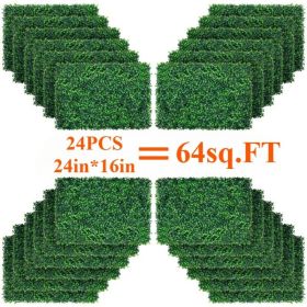 24 Pcs 24x16inch Artificial Grass Wall Panels, Decorative Boxwood Grass Backdrop for Outdoor Garden Fence
