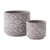 Set of 2 Black Scalloped Cement Flower Pots - Stylish Planters for Home and Garden