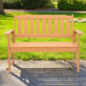 Outdoor Bench Patio Bench 50.5 In Weatherproof Plastic Natural Wood Color (Option: Natural)