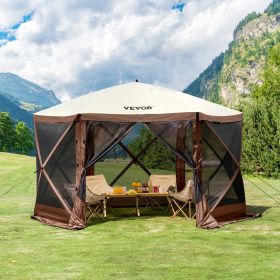 Pop Up Gazebo Tent, Pop-Up Screen Tent 6 Sided Canopy Sun Shelter With 6 Removable Privacy Wind Cloths & Mesh Windows, 12.5x12.5FT Quick Set Scre (Option: Brown)