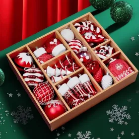 85ct Christmas Balls Ornaments Set, Colorful Shatterproof Plastic Christmas Tree Ornaments, Xmas Decorative Baubles For Christmas Tree Decoration (Option: RedWhite)