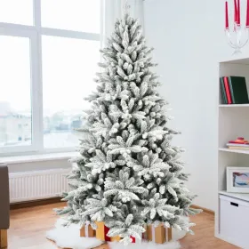 6ft Flocked Christmas Tree With 1100 Tips, Realistic PE+PVC Snowy Hinged Tree With Metal Stand, Full Artificial Xmas Tree For Holiday Decoration- (Option: defaulttitle)