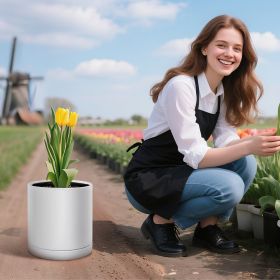 12 In Cylinder Ceramic Planter Pot With Saucer Drainage Holes Home Decor (Option: White)