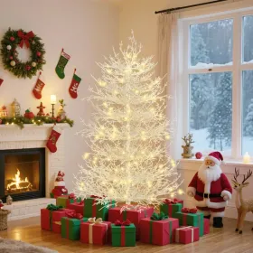 4FT Pre-lit Aspen Fir Artificial Christmas Tree, Hinged Xmas Tree 280 Snow Flocked Branch Tips, 230 Warm White LED Lights, Holiday Coral Christma (Option: defaulttitle)