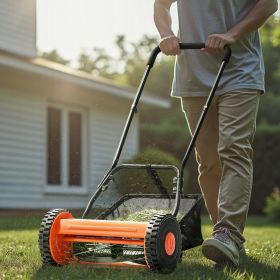 14' Manual Push Reel Lawn Mower 5-Blade Adjustable Height Grass Catcher 2 Wheels (Option: Multicolor)