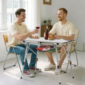 Folding Portable Camping Table Aluminum Outdoor Picnic Roll Up Table Mesh Layer (Option: Silver)