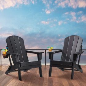 Adirondack Chair Plastic Set Of 2 All-Weather Folding Fire Pit Black (Option: Black)