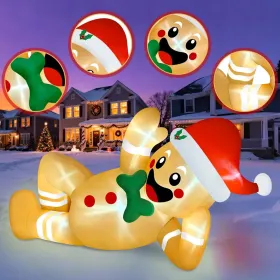 10FT Christmas Inflatables Outdoor Decorations, Giant Lying Gingerbread Inflatable With Built-in LED Lights Xmas Blow Up Yard Decoration For Holi (Option: LyingGingerbreadMan)