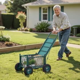 Rolling Garden Seat With Wheel 400LB Heavy Duty Metal Garden Cart With Storage (Option: Green)