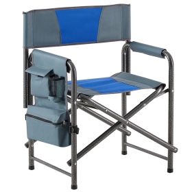 1pc Padded Folding Chair With Storage, Lightweight Oversized Directors Chair (Option: Bliue Grey)