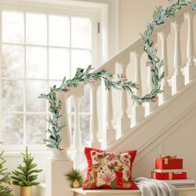 6.6Ft Christmas Garland With Vines Berries Olive Leaves And Light String (Option: Green)
