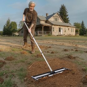 36x10in Lawn Leveling Rake With 83.9 In Adjustable Handle For Yard Heavy Duty (Option: Black)