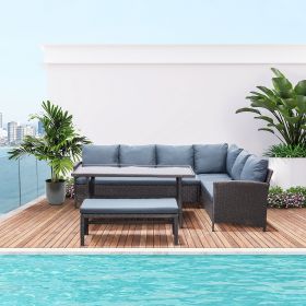 4 Pieces Patio Dining Sets (Option: Grey-1690x640x500 mm)
