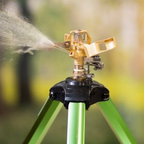 Impact Sprinkler On Tripod Base, 2 Packs, Heavy Duty Tripod Sprinklers With Brass Head & 3/4' NH Connector, 360 Degree Large Area Irrigation Spri (Option: Green)