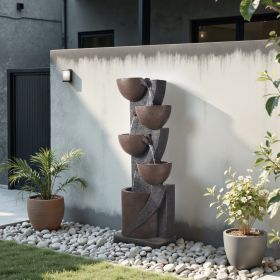 Outdoor Water Fountain 5-Tier Jar-Shaped Cascading 49.61 In Fountains (Option: Brown)
