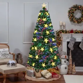 7FT Pre-lit Fiber Optic Christmas Tree With Large Stars, Artificial Xmas Tree Spruce Tree Green Tree With Metal Stand,Full Tree For Holiday Decor (Option: defaulttitle)
