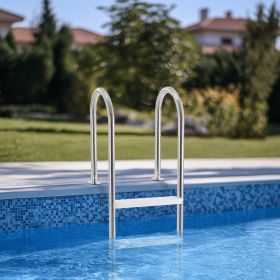 Stainless Steel Pool Ladder 4-Step 2 Handrail Loads 265 Lb For 54 In Decked Pool (Option: Silver)