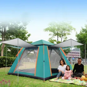 4-5 Person Camping Tent Outdoor Foldable Waterproof Tent With 2 Mosquito Nets Windows Carrying Bag For Hiking Climbing Adventure Fishing (Option: Green)
