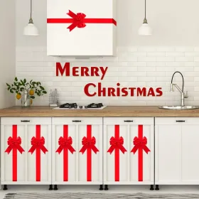 8 Pcs Christmas Cabinet Ribbons Bows For Kitchen 78.8 Inch Red Large Christmas Door Ribbon Cabinet Bows For Gifts Xmas Tree Home Wall Furniture P (Option: Red)