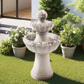 Outdoor Water Fountain 2-Tier Rock Base Style 36.5 In Height Fountains (Option: Grey)